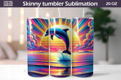 Dolphin Sunset Ocean Tumbler Wrap| Retro Beach Sublimation Product Image 1