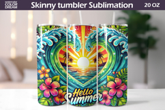 Hello Summer Wave Heart Tumbler Wrap | Tropical Beach Sunset Product Image 1