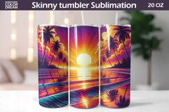 Tropical Sunset Beach Tumbler Design | Palm Trees Ocean Subl Product Image 1