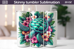 Sea Turtle Tropical Flowers Tumbler Wrap | Beach Sublimation Product Image 1