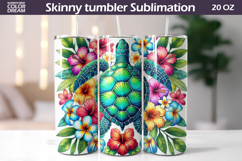 Sea Turtle Hibiscus Tumbler Wrap | Tropical Floral Sublimati Product Image 1