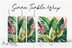 Summer Tumbler Wrap Tropical Leaves Sublimation Design
