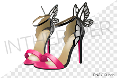 Butterfly wing pink high heels PNG women fashion clipart ill Product Image 1