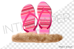 Striped beach flip flop sandals PNG summer footwear clipart Product Image 1