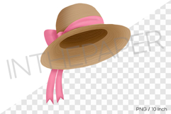 Pink ribbon sun straw hat PNG summer vacation clipart Product Image 1