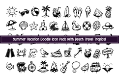 Summer Vacation Doodle Icon Pack | Beach Travel Tropical Product Image 1