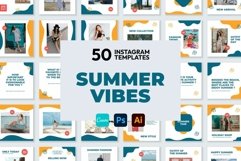 Summer Vibes white &amp; Bule Instagram Templates| CANVA-PS-AI Product Image 1