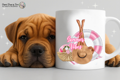 elegant legs resting on a pink float, a straw hat, beach bag, fan, and summer essentials, creating a soft and feminine aesthetic ideal for lifestyle and vacation designs.
