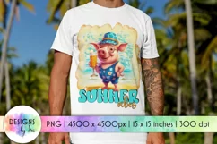 Funny Summer Sublimation | Funny Pig on the Beach PNG Product Image 1