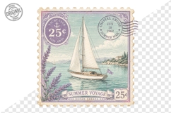 Summer Voyage Sailboat Vintage Coastal Stamp PNG Art Product Image 1