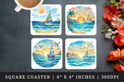 Summer square coaster sublimation, coasters design Product Image 1