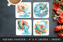 Summer square coaster sublimation, coasters design Product Image 1