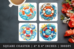 Summer square coaster sublimation, coasters design Product Image 1