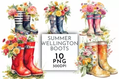 Summer Wellington Boots | Watercolour Clipart PNG Product Image 1