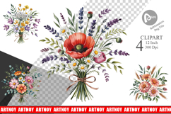 Summer Wildflower Watercolor Clipart Product Image 1