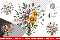 Summer Wildflower Watercolor Clipart Product Image 1