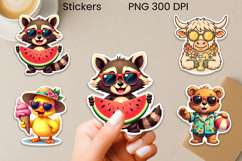 Cute Beach Animal Stickers | Retro summer sticker printable Product Image 1