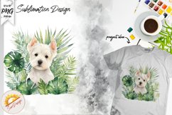 West Highland Terrier Tropical Leaves Watercolor Sublimation Product Image 1