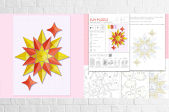Paper Geometric Sun Puzzle, 3D Papercraft, B&amp;W template PDF Product Image 3