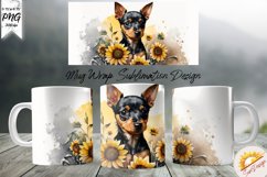 Pinscher Sunflower Mug Sublimation, Mug Wrap PNG Product Image 1