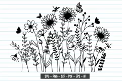 Wildflower Svg, Flower Svg, Sunflower svg Line Art. Product Image 1