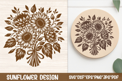 Hand-drawn sunflower bouquet SVG design in rustic line art style, ideal for Cricut, Silhouette, and laser engraving on wooden boards, farmhouse kitchen signs, and floral home decor projects