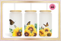 Sunflower Butterfly 16 Oz Libbey Glass Can Wrap PNG Product Image 1