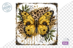 Sunflower Butterfly Leopard Print PNG Sublimation Design Product Image 1