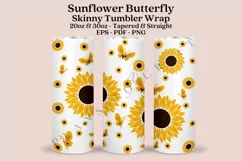 sunflower butterfly pattern skinny tumbler sublimation design for 20oz and 30oz skinny tumbler sublimation wrap