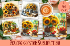 Sunflower summer square coaster SUBLIMATION Product Image 1