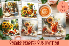 Sunflower summer square coaster SUBLIMATION Product Image 1
