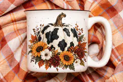 Cow Print Pumpkin PNG, Fall Floral Pumpkin Graphic Product Image 4