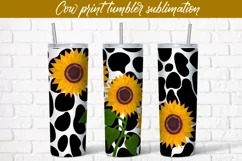 Sunflower cow print tumbler sublimation design wrap 20 Oz Product Image 1