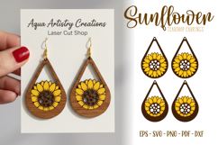 Sunflower Earrings, Spring Wooden Flower Teardrop Earrings Product Image 1