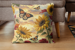 sunflower fall floral, butterfly garden design, nature flight pattern, delicate wings background, autumn garden art, monarch butterfly paper, pollinator garden design, wildlife art pattern, garden flowers art, nature flight design