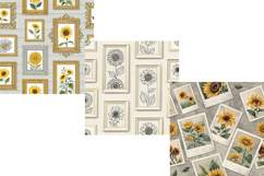 sunflower field frame, gallery wall design, structured botanical pattern, art display background, curated collection paper, interior design art, vintage frame pattern, museum style design, organized nature art, picture perfect pattern