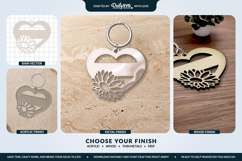 Sunflower Flower Heart Keychain Laser Cut Product Image 2
