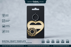 Sunflower Flower Heart Keychain Laser Cut Product Image 2