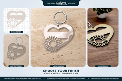 Sunflower Flower Heart Keychain Laser Cut Product Image 3