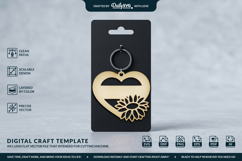 Sunflower Flower Heart Keychain Laser Cut Product Image 2