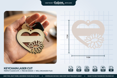 Sunflower Flower Heart Keychain Laser Cut Product Image 1
