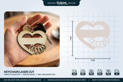 Sunflower Flower Heart Keychain Laser Cut Product Image 3
