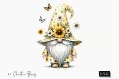 Watercolor Sunflower Gnome PNG | Spring PNG Product Image 1