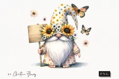 Watercolor Sunflower Gnome PNG | Spring PNG Product Image 1