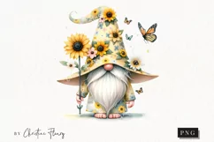 Watercolor Sunflower Gnome PNG | Spring PNG Product Image 1