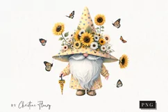 Watercolor Sunflower Gnome PNG | Spring PNG Product Image 1
