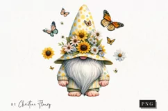 Watercolor Sunflower Gnome PNG | Spring PNG Product Image 1