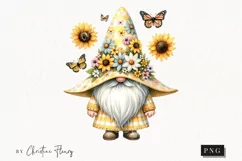 Watercolor Sunflower Gnome PNG | Spring PNG Product Image 1