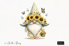 Watercolor Sunflower Gnome PNG | Spring PNG Product Image 1