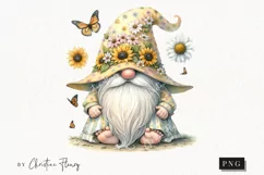 Watercolor Sunflower Gnome PNG | Spring PNG Product Image 1